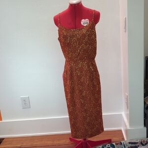 Elegant Gold and Red Lace Dress